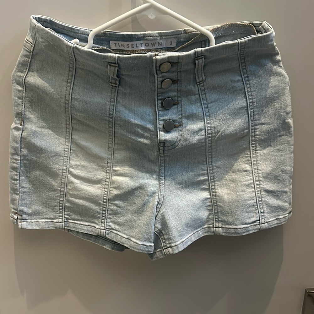 Juniors size 9 whitewashed denim button fly shorts